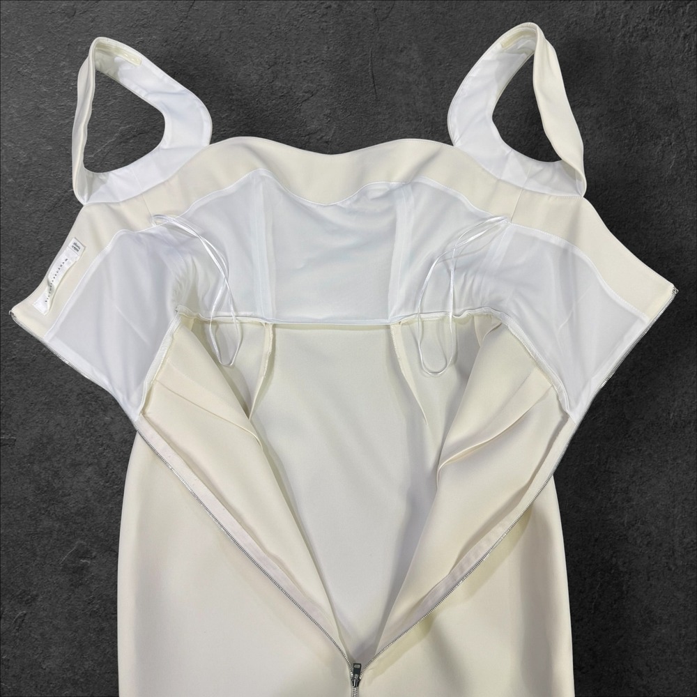 Victoria Beckham Cream Sweetheart Cowl Neck Midi Sheath Dress Back Zip Sz 2 - Picture 9 of 12